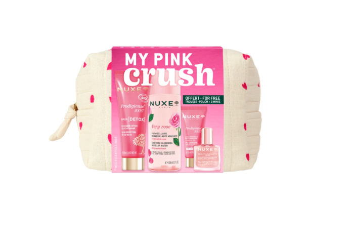 Nuxe Trousse My Pink Crush Pochette Acqua Micellare 100ml + Maschera Detox 75ml + Crema Gel 15ml + Huile Or Florale 10ml