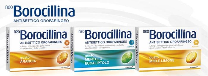 Neoborocillina ant , 6,4mg + 52mg pastiglie gusto arancia, 16 pastiglie in blister al/pvc