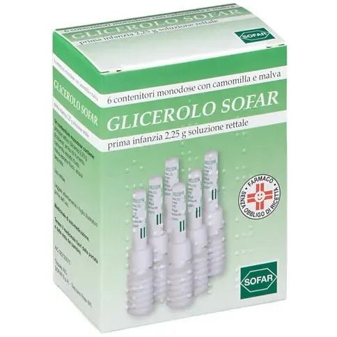 Glicerolo sof, prima infanzia 2,25g soluzione rettale 6 contenitori monodose con camomilla e malva