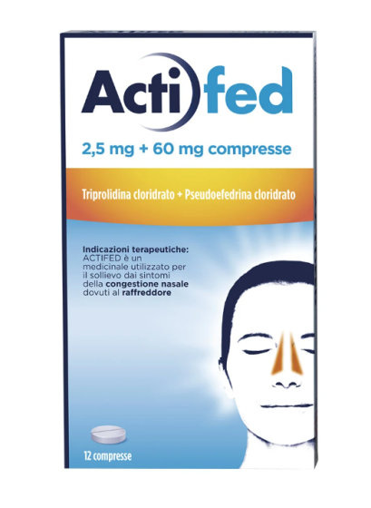 Actifed 2,5mg + 60mg Triprolidina Cloridrato + Pseudoefedrina Cloridrato Congestione Nasale, 12 Compresse