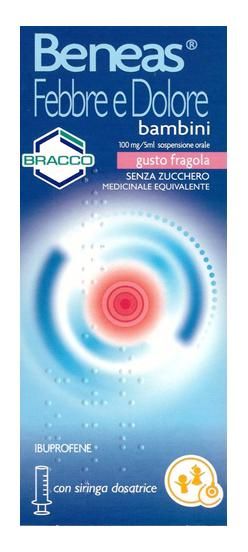 Beneas febbre d, bambini 100mg/5ml sospensione orale gusto fragola senza zucchero 1 flacone da 150ml con siringa dosatrice
