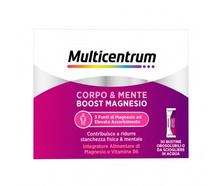 Multicentrum Boost Magnesio Integratore Alimentare Vitamina B6 per Supporto Organismo 30 Bustine