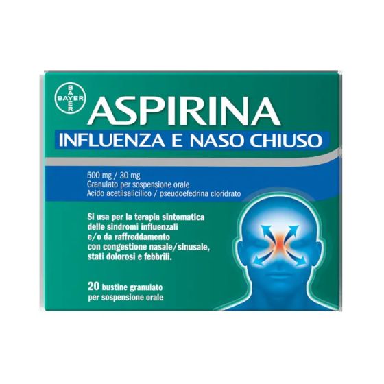 Aspirina influenza e naso chiuso 500mg 20 bustine