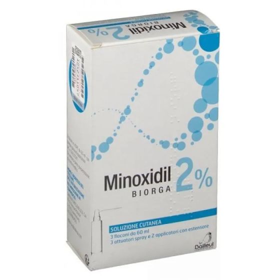 Minoxidil bior, 2% soluzione cutanea, 3 flaconi hdpe 60ml con pompa spray e applicatore