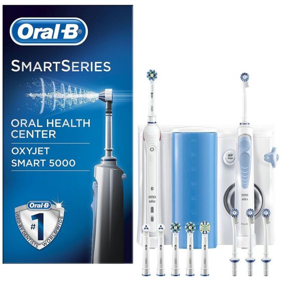 Oral-b oral center spazzolino elettrico smart 5000 e idropulsore oxyjet con 4 testine oxyjet + 6 testine di ricambio