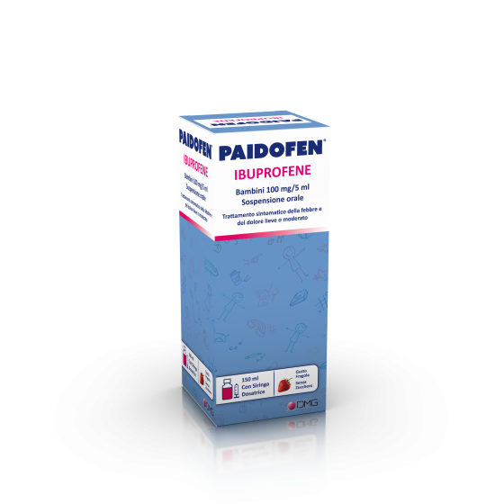 Paidofen bambini 100mg/5ml sospensione orale gusto fragola senza zucchero 1 flacone da 150ml con siringa dosatrice