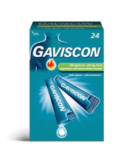 Gaviscon 500mg/10ml + 267mg/10ml sospensione orale aroma menta 24 bustine monodose da 10ml