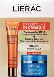 Lierac offerta 1+1 in omaggio protezione viso spf 15 + balsamo doposole