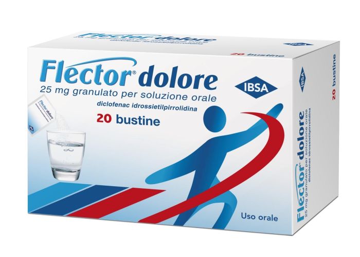 Flector dolo, 25mg granulato per soluzione orale 20 bustine in carta/al/pe