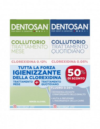 DENTOSAN Collutorio Bipack 0,12% mese 200 ml + 0,05% quotidiano 200 ml